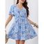 Plus Size Ethnic Allover Print Mini Dress Flutter Sleeve A Line Casual Dress - LIGHT BLUE 3XL