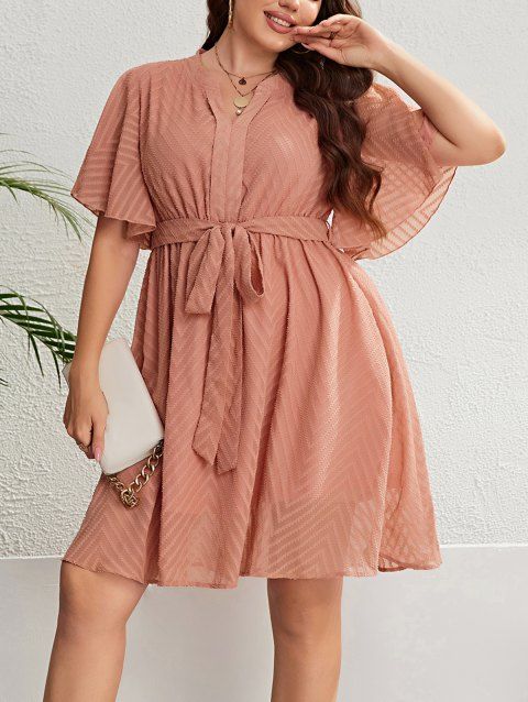 Mini Robe Simple en Couleur Unie à Pois à Manches Evasées de Grande Taille