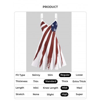 Star Striped Print Dress Colorblock V Neck Sleeveless High Waisted A Line Midi Dress