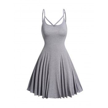 

Adjustable Spaghetti Strap Mini Dress Swing Hem Casual Cami Dress, Light gray