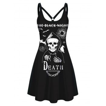 

Skull and Chain Print Gothic Dress Casual Mini Tank Dress, Black