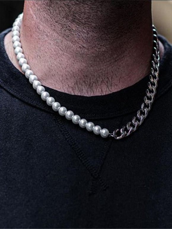 Collier Tendance Torsadé en Fausse Perle - Blanc 1PC