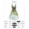 Robe Mini d'Eté et Soirée Évasée à Bretelles à Imprimé Feuille et Fleur en Ligne A de Vacances - Jaune clair S