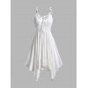 Asymmetrical Hem Dress Lace Panel Empire Waist Lace Up Grommet Adjustable Strap Midi Dress - WHITE M