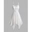 Asymmetrical Hem Dress Lace Panel Empire Waist Lace Up Grommet Adjustable Strap Midi Dress - WHITE M