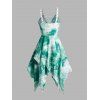 Robe Mi-Longue Asymétrique Superposée Teintée à Taille Haute à Lacets avec Œillet à Taille Haute - Vert M