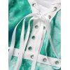 Robe Mi-Longue Asymétrique Superposée Teintée à Taille Haute à Lacets avec Œillet à Taille Haute - Vert S