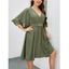 Plus Size Belt O Ring Surplice Dress Mock Button Low Cut Back Flutter Sleeve Casual Dress - LIGHT GREEN 4XL