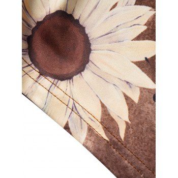 Sunflower Butterfly Print Dress Lace Up Spaghetti Strap Asymmetrical Hem High Waisted Midi Dress
