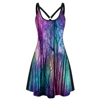 

Psychedelic Tree Print Gothic Style Tank Dress Sleeveless Casual Mini Dress, Black