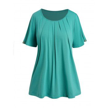 

Plus Size T Shirt Plain Color Pleated Round Neck Short Sleeve Tee, Green
