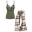 Camouflage Print Surplice Plunge O Ring Buckle Camisole And Tie Dye Print Cinched Foldover Elastic Waist Wide Leg Pants Outfit - multicolor S