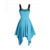 Plus Size Colorblock Lace Asymmetric Hem Lace Up Dress Sleeveless Dress - BLUE 2X
