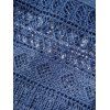 Hollow Out Lace Panel Split Flounce Midi Dress Mock Button V Neck Short Sleeve Dress - DEEP BLUE S