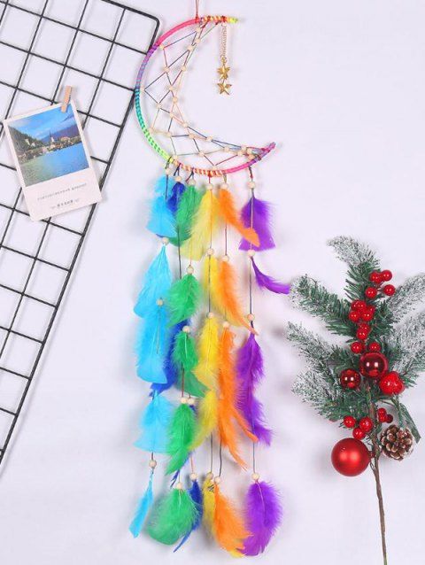 Star Hollow Out Moon Dream Catcher Colored Faux Feather Trendy Home Decor