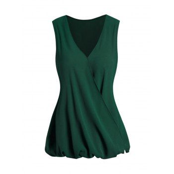

Solid Color Crossover Ruched V Neck Tank Top, Deep green