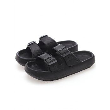 

Cut Out Buckle Strap Non-slip Casual Slippers, Black