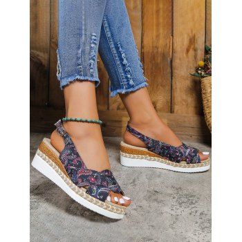 

Paisley Print Crossover Slip On Wedge Sandals, Black