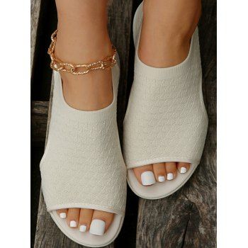 

Cut Out Open Toe Slip On Casual Flat Sandals, Beige