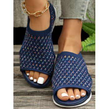 

Cut Out Open Toe Slip On Casual Flat Sandals, Blue