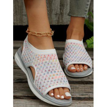 

Cut Out Open Toe Slip On Casual Flat Sandals, White