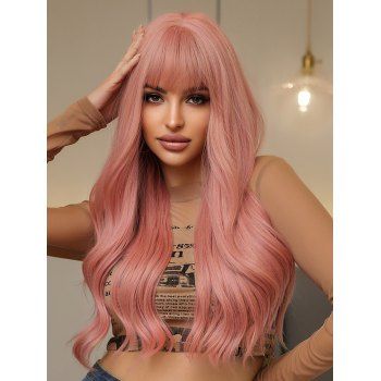 

Long Full Bang Wavy Synthetic Party Cosplay Wig, Pink