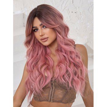 

Long Middle Part Ombre Wavy Synthetic Party Wig, Light pink