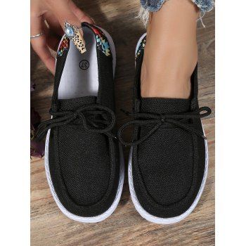 

Geometric Print Colorblock Lace Up Slip On Casual Flat Shoes, Black