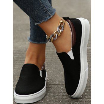 

Colorblock Slip On Casual Flat Shoes, Black