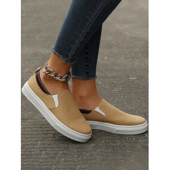 

Colorblock Slip On Casual Flat Shoes, Light khaki