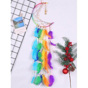 

Star Hollow Out Moon Dream Catcher Colored Faux Feather Trendy Home Decor, Multicolor