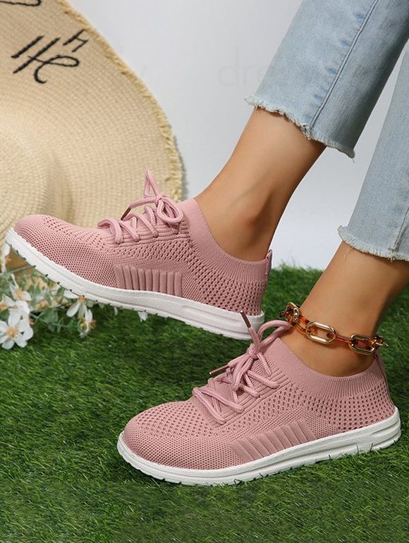 Breathable Lace Up Slip On Casual Sport Shoes - Rose EU 38