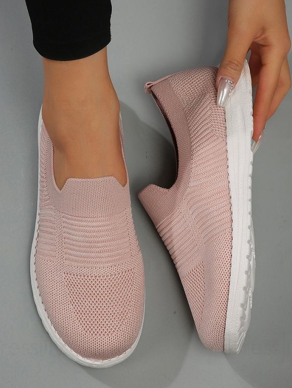 Breathable Knit Slip On Casual Sport Shoes - Rose EU 43