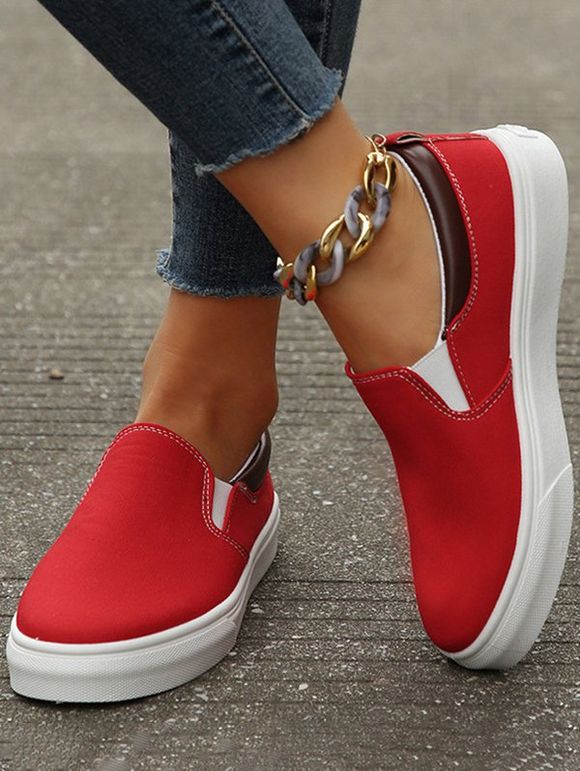 Colorblock Slip On Casual Flat Shoes - Rouge EU 43