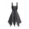 Colorblock Lace Up Dress Destroyed Adjustable Strap Asymmetrical Hem Midi Dress - DARK GRAY XXL