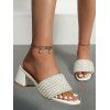 Artificial Pearl Rhinestone Chunky Heel Slippers - Blanc EU 36
