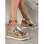 Metallic Buckle Strap Fish Mouth Cut Out Wedge Sandals - d'or EU 42