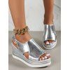 Metallic Buckle Strap Fish Mouth Cut Out Wedge Sandals - Argent EU 43