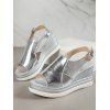 Metallic Buckle Strap Fish Mouth Cut Out Wedge Sandals - Argent EU 40