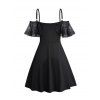 Plus Size Dress Cold Shoulder Lace Panel Ruched Bowknot Empire Waist A Line Mini Dress - BLACK 4X