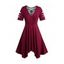 Plus Size Dress Colorblock Sheer Lace Panel Surplice Ladder Cut Out High Waisted A Line Asymmetrical Midi Dress - DEEP RED L