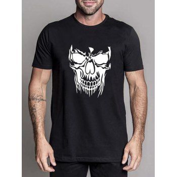 

Skull Print Casual Tee Round Neck Short Sleeve T Shirt, Black