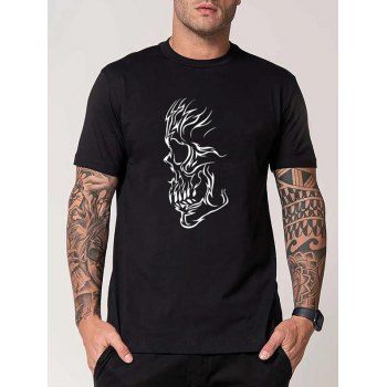 

Skull Print Casual T Shirt Round Neck Short Sleeve Tee, Black