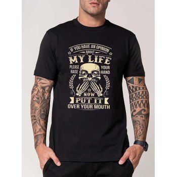 

Skull and Slogan Print Streetwear Casual Tee and Short Sleeve Round Neck T Shirt, Black