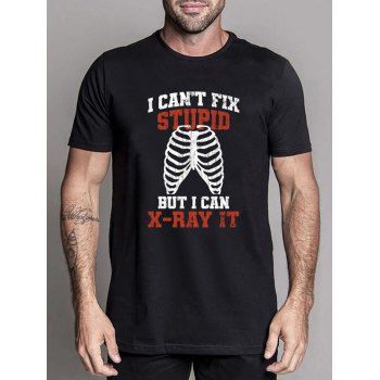 

Slogan and Skull Print Casual T Shirt Short Sleeve Round Neck Tee, Black