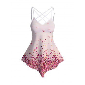 

Heart Print Asymmetrical Camisole Adjustable Straps Casual Tank Top, Light pink