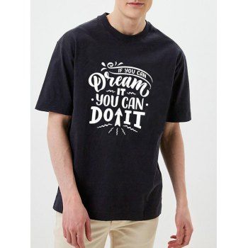 

Slogan Print Casual T Shirt YOU CAN DO IT Print Short Sleeve Round Neck Tee, Black