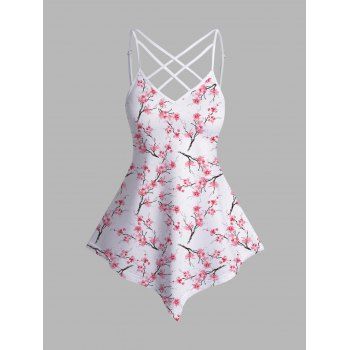 

Flower Print Casual Camisole Adjustable Spaghetti Strap Crisscross Tank Top, Light pink