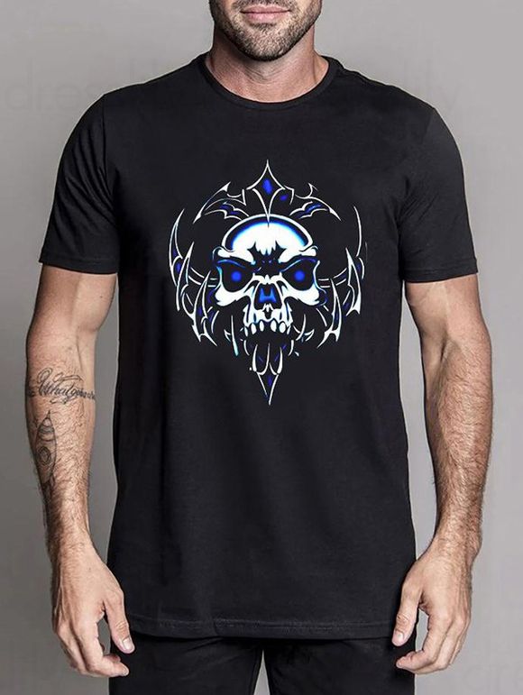 Skull Print Casual T Shirt Crew Neck Short Sleeve Tee - BLACK XXXL