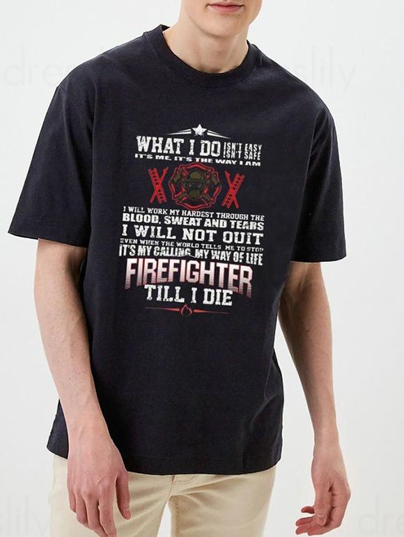 T-shirt Décontracté à Imprimé Slogan à Manches Courtes à Col Rond de Streetwear - Noir XXXL